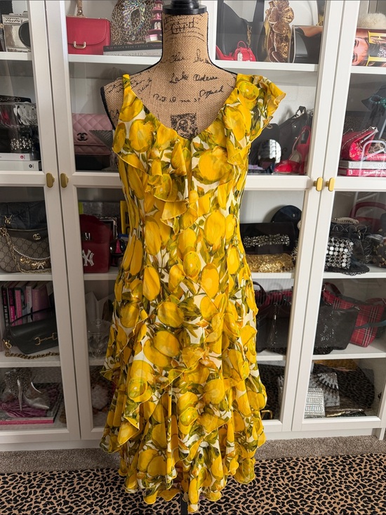 Signature by Robbie Bee Dresses & Skirts - Y2K Signature by Robbie Bee Yellow Lemon-Print Ruffle Midi Dress